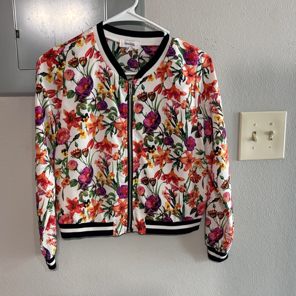Floral Bomber Jacket - White Multicolor